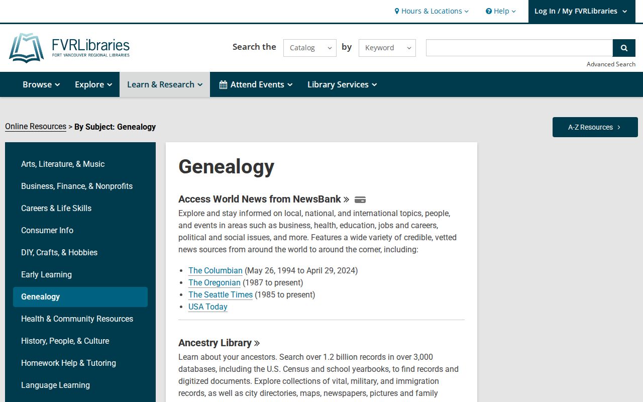 Battle Ground people directories FVRL genealogy resources