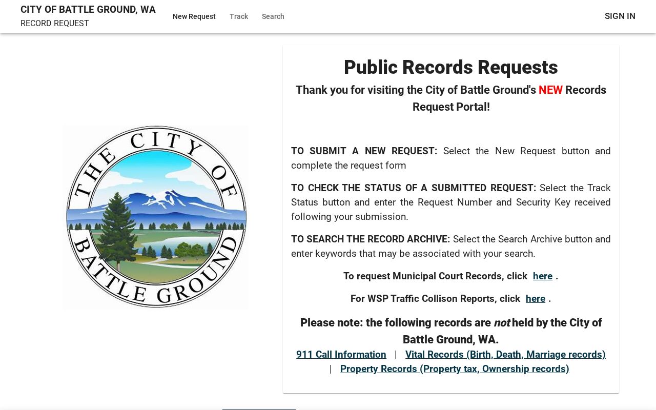 Battle Ground public records request portal in JustFOIA